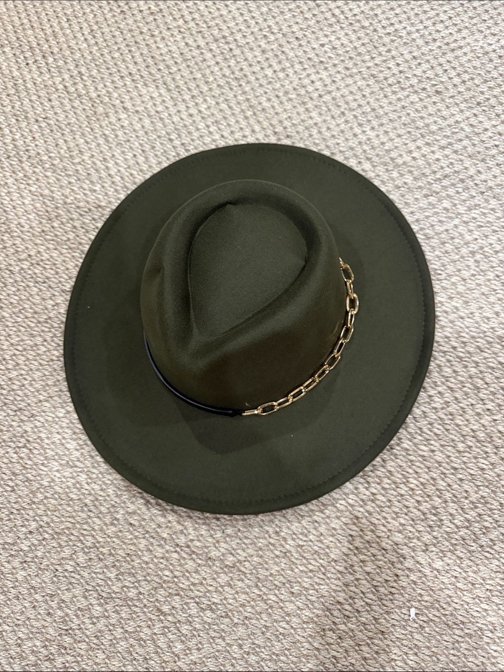 Nasty Gal Olive Green Fedora with Gold Chain Accent